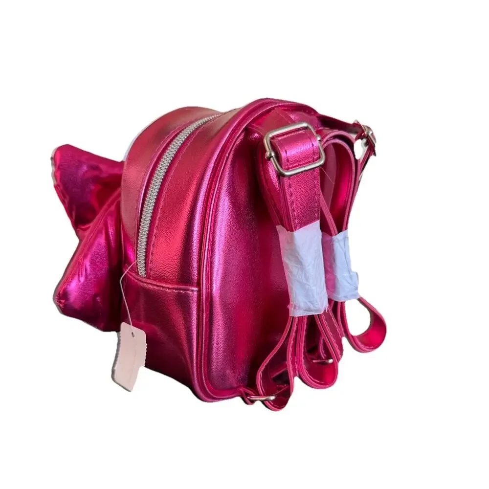 Bath and Body Works Puffy Bright Pink Bow Metallic Mini Backpack NWT Girls